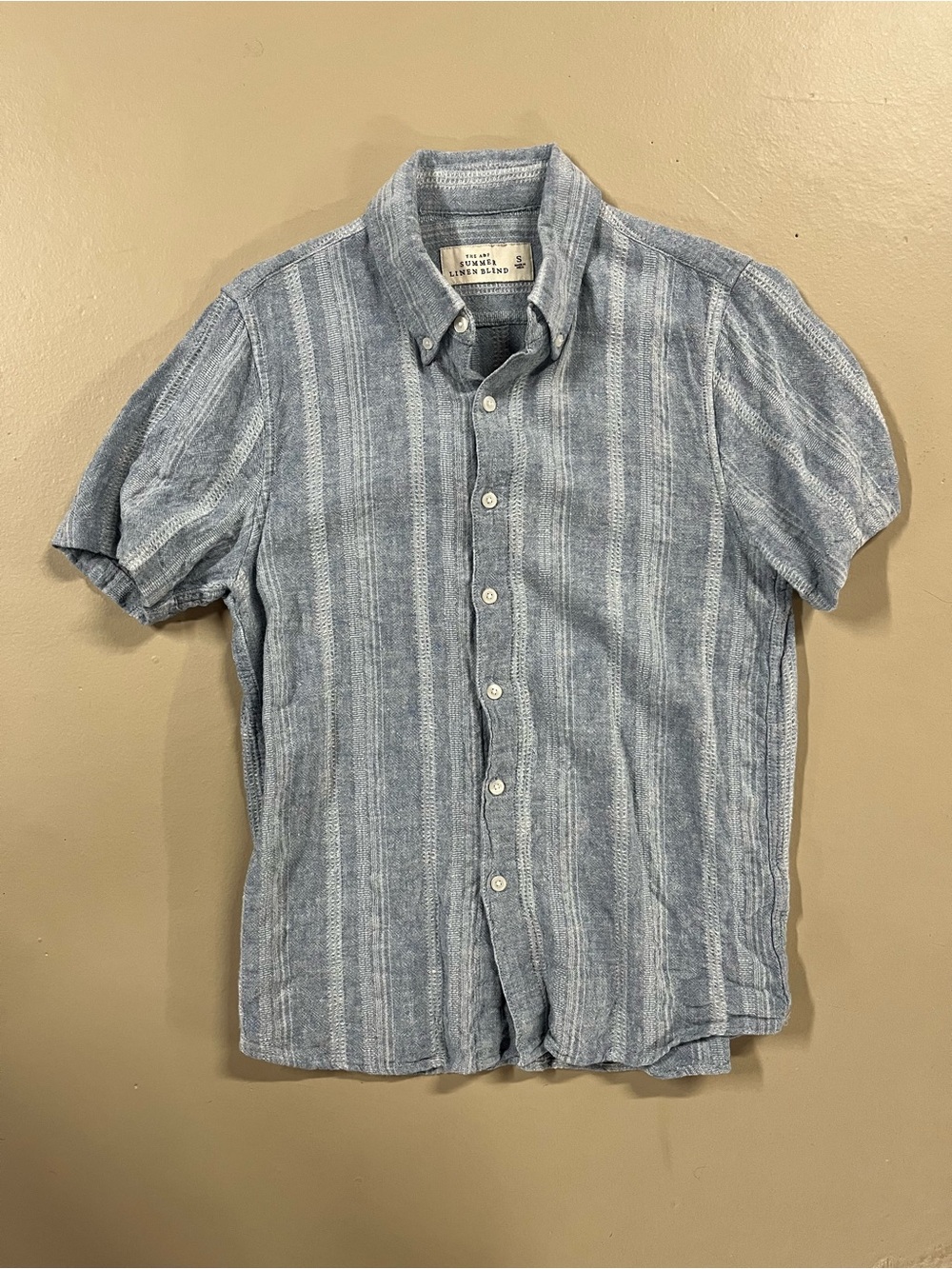 Abercrombie & Fitch Blue Striped Linen-blend Short-Sleeve Button-Down Shirt